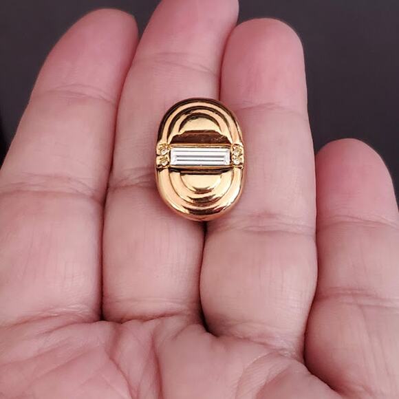 Swarovski Gold Plated Clip On Earrings with Clear Crystals Baguettes Swan Signed - Picture 2 of 7